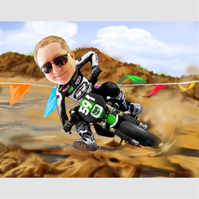 Custom Man Caricature of Motorcycle Cross Country Ride from Photo,by myDaVinci - myDaVinci
